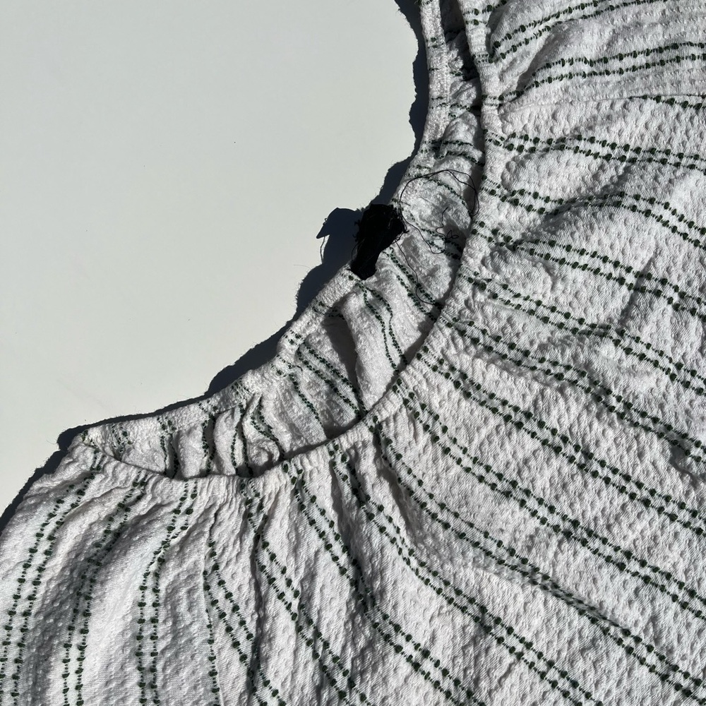W5 White Textured Top with Green Stripe Detail